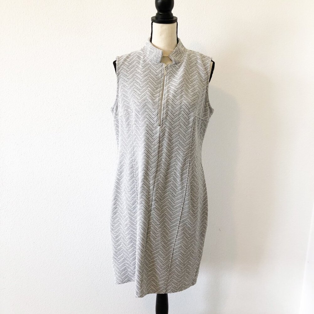 BAR By Melis Kozan Gray Knit Sleeveless 1/4 Zip Sheath Dress Womens Medium